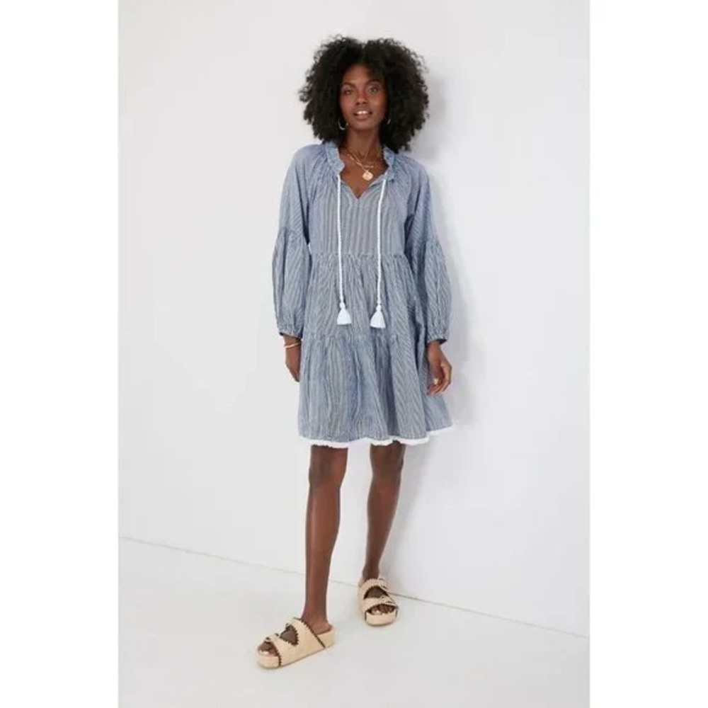 Tuckernuck Blue Striped Long Sleeve Dress with Tassels